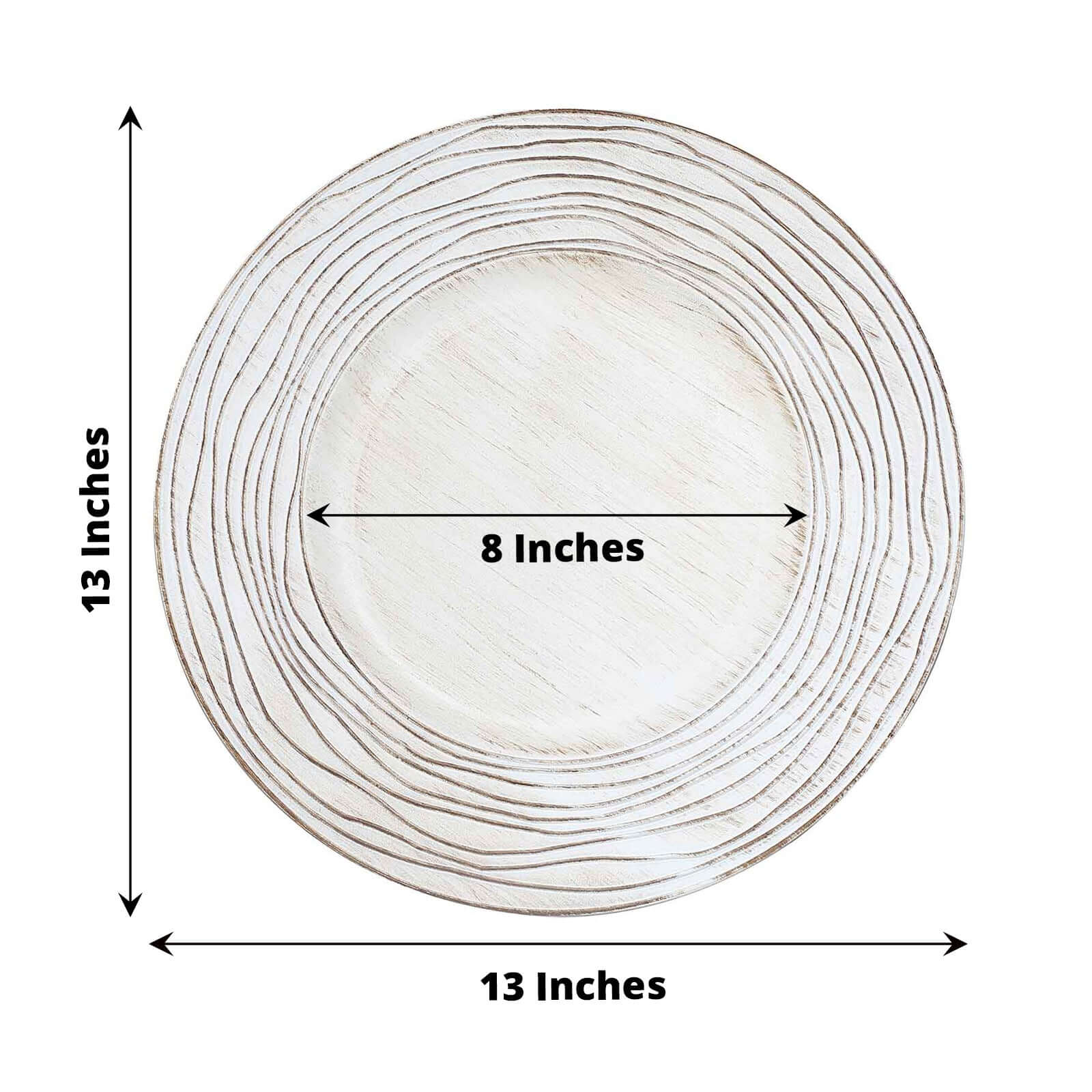 6-Pack Faux Wood Charger Plates 13" Round White Washed Rose Embossed Rim - Disposable Plastic Charger Tableware - Image 3