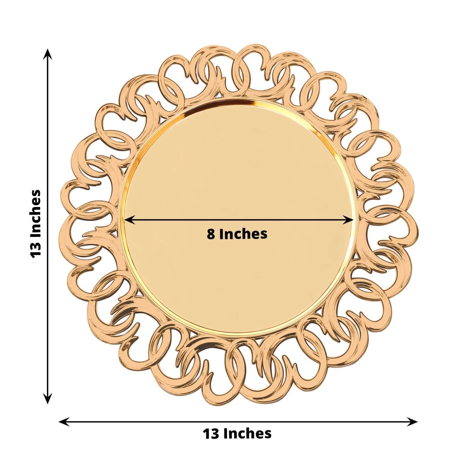 6-Pack Plastic Charger Plates 13" Round Gold with Entwined Swirl Rim - Plastic Disposable Decorative Chargers - Image 3