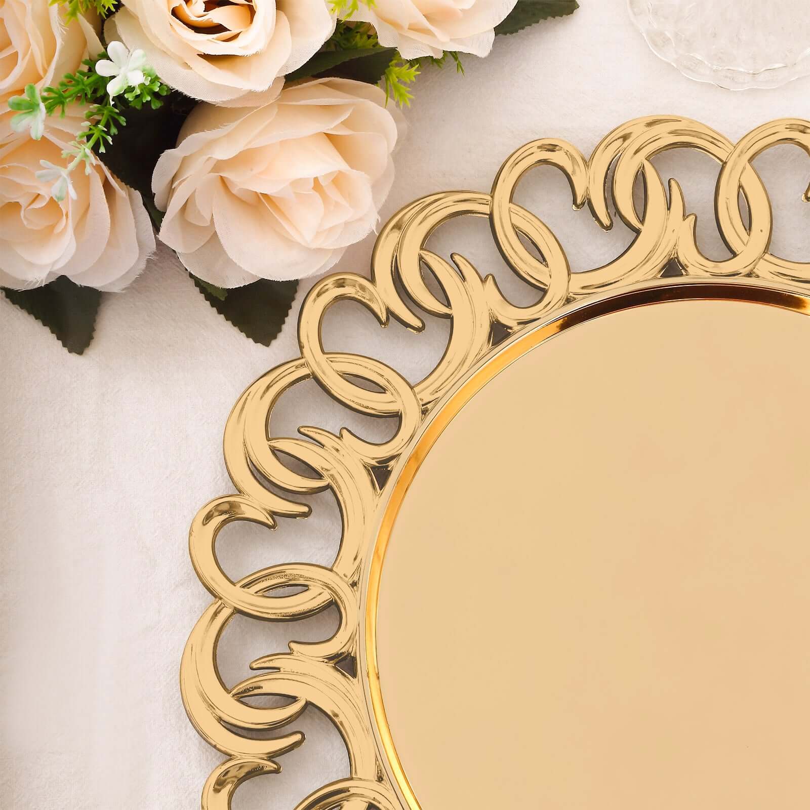 6-Pack Plastic Charger Plates 13" Round Gold with Entwined Swirl Rim - Plastic Disposable Decorative Chargers - Image 7